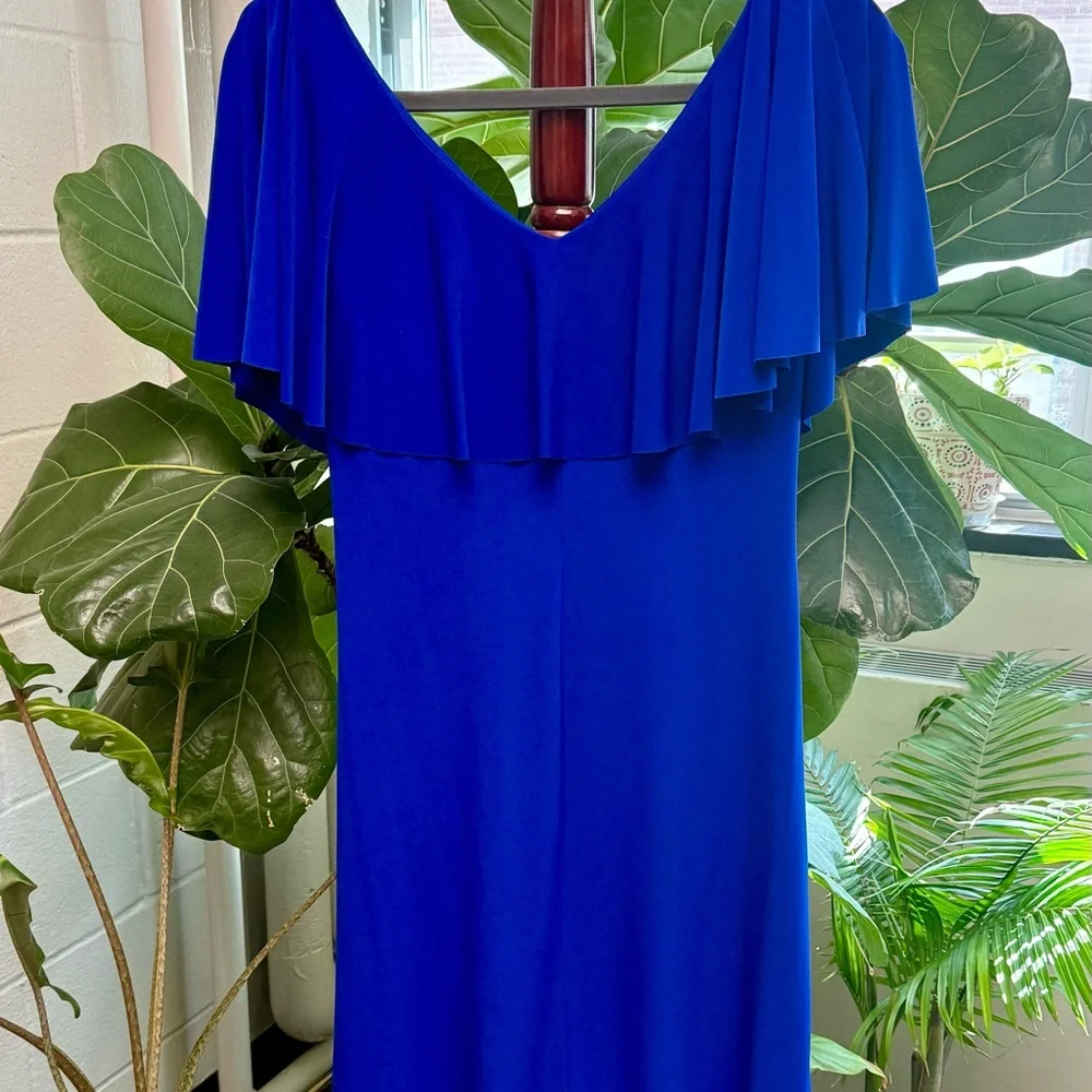 Connected Apparel Blue Short Sleeve Scoop Neck Dress - Picture 2 of 4